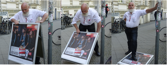 Ein JTI Plakat geht zu Boden
